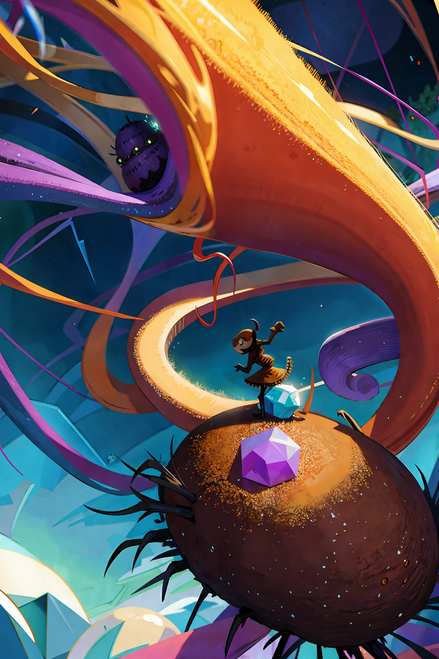 Anthill with Nightmare Before Christmas landscape with giant crystal spider in top