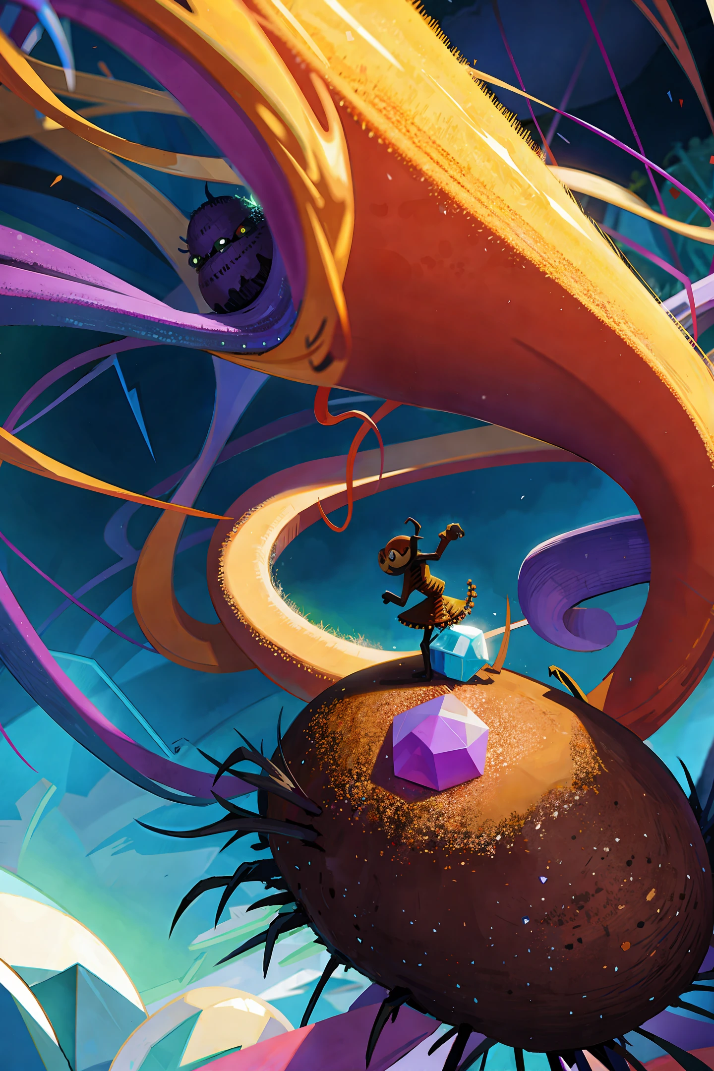 Anthill with Nightmare Before Christmas landscape with giant crystal spider in top