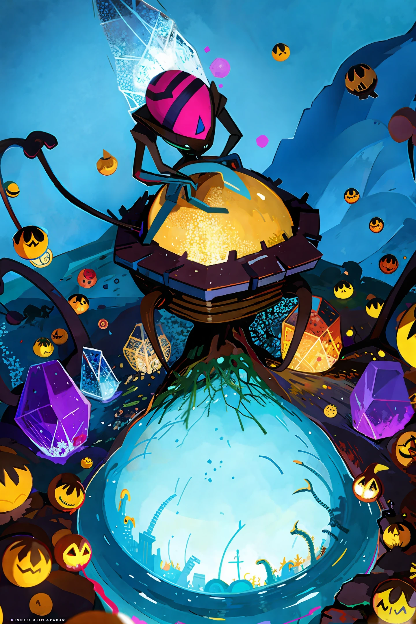 Anthill with Nightmare Before Christmas landscape with giant crystal spider in top