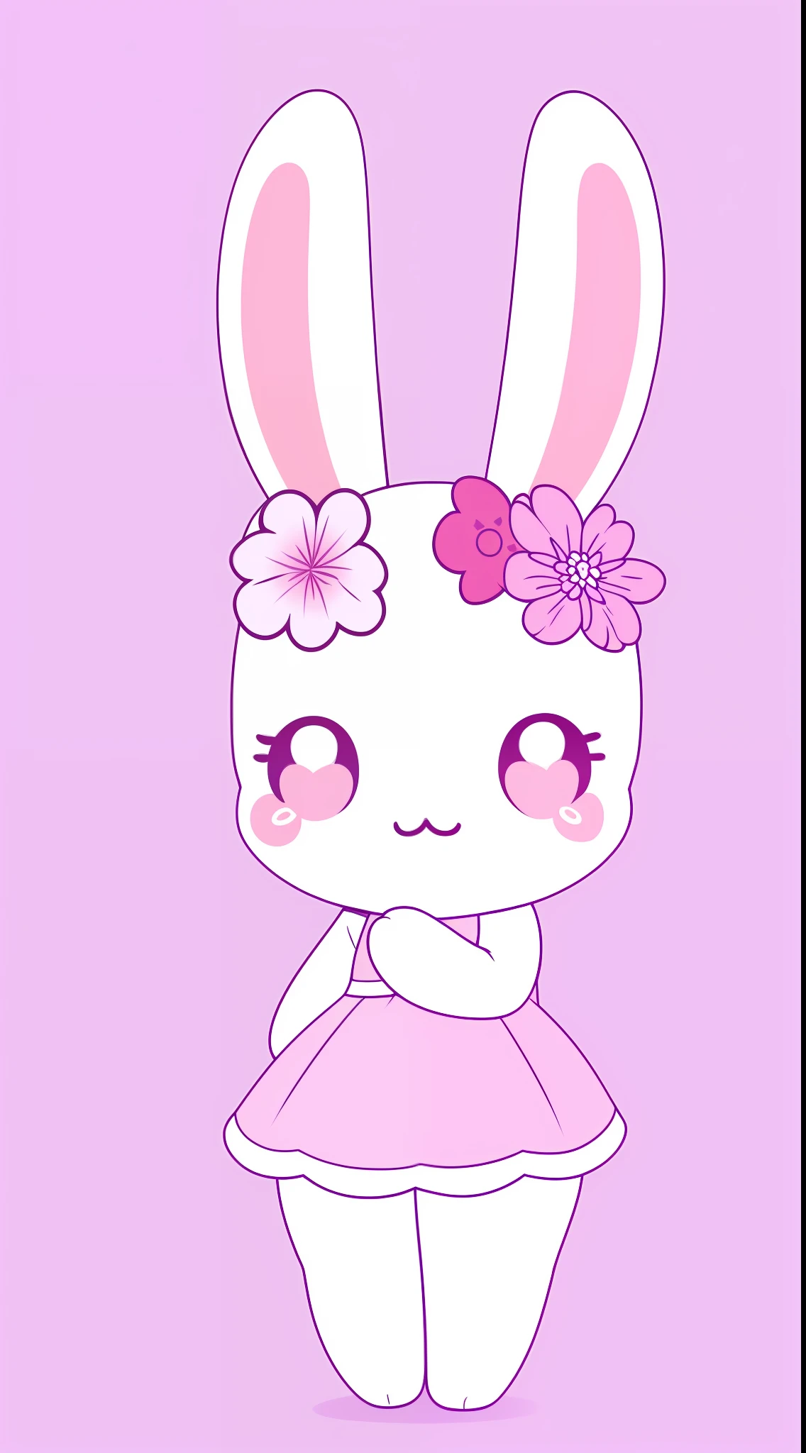 "(Cute:1.2|Kawaii:1.3|chibi:1.4),(bunny:1.2),((1girl)),(solo),(floral,twilight background),flat colors, My melody