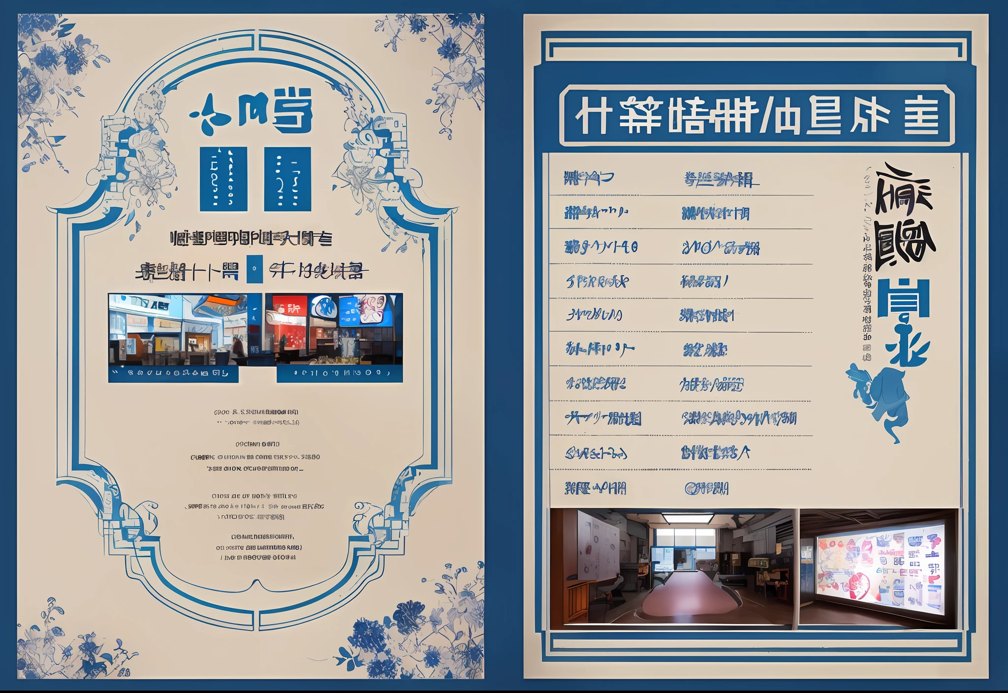 There are two menus with Asian characters written on it, blue background, 8 hours, inspired by Cui Bai, Chiba Yudai, Doki, Nostalgic Atmosphere, Yuriban, Posters, Covered Chinese Advertising, Exhibition, Full Details, Bar