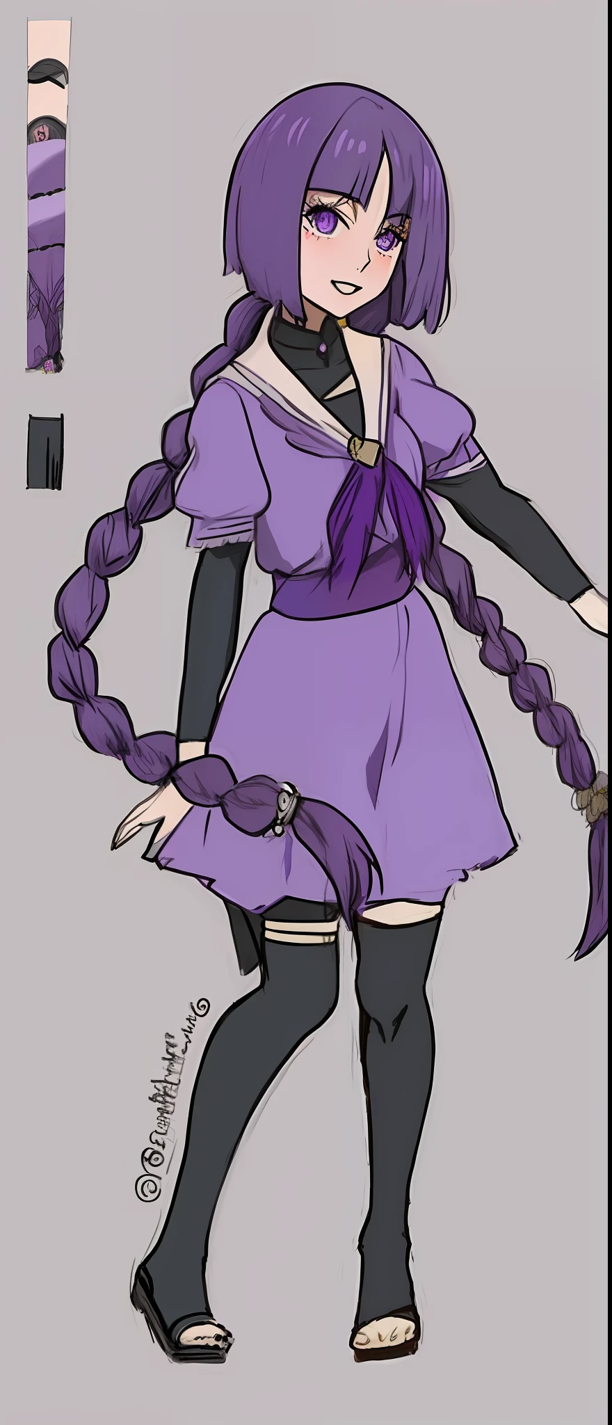 A drawing of a girl with long purple hair and a purple dress, full body can be adopted as an anime character, anime moe art style, characters can be adopted, anime style character, Kansa from BORUTO