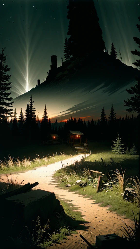 A former camp caretaker seeks retribution, A dark and isolated campground at night, Menacing and suspenseful, Eerie and foreboding, A dimly lit campfire casts flickering shadows