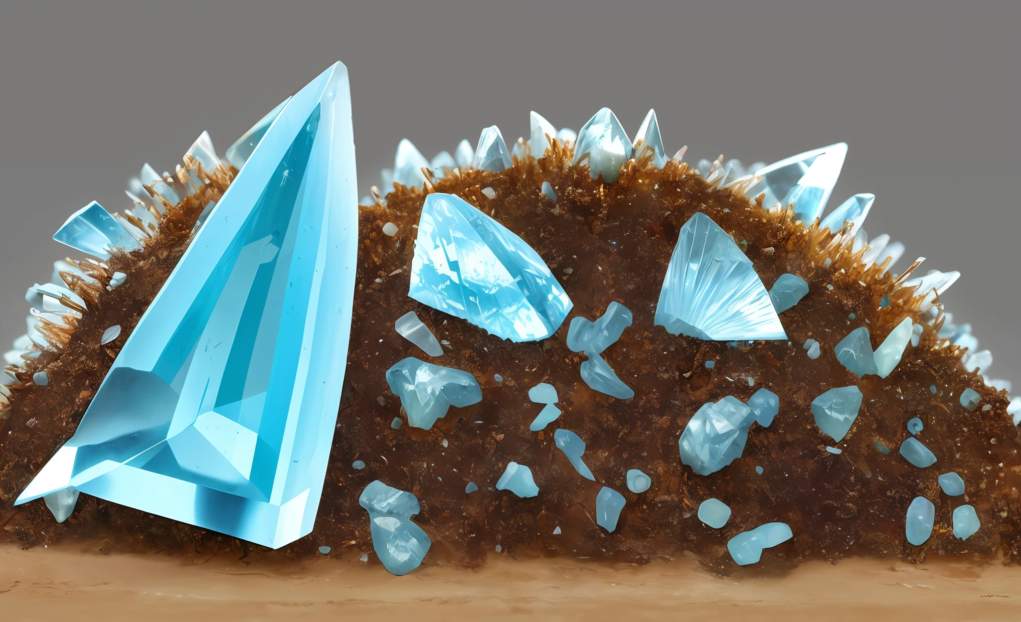 aquamarine crystals surrounding an anthill, masterpiece, 8k, hd, realistic