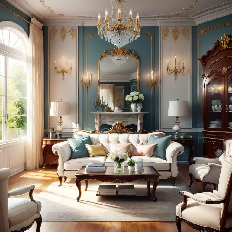 80 square meters, three bedrooms and two living rooms, one kitchen and one bathroom, interior design, living room, cream style