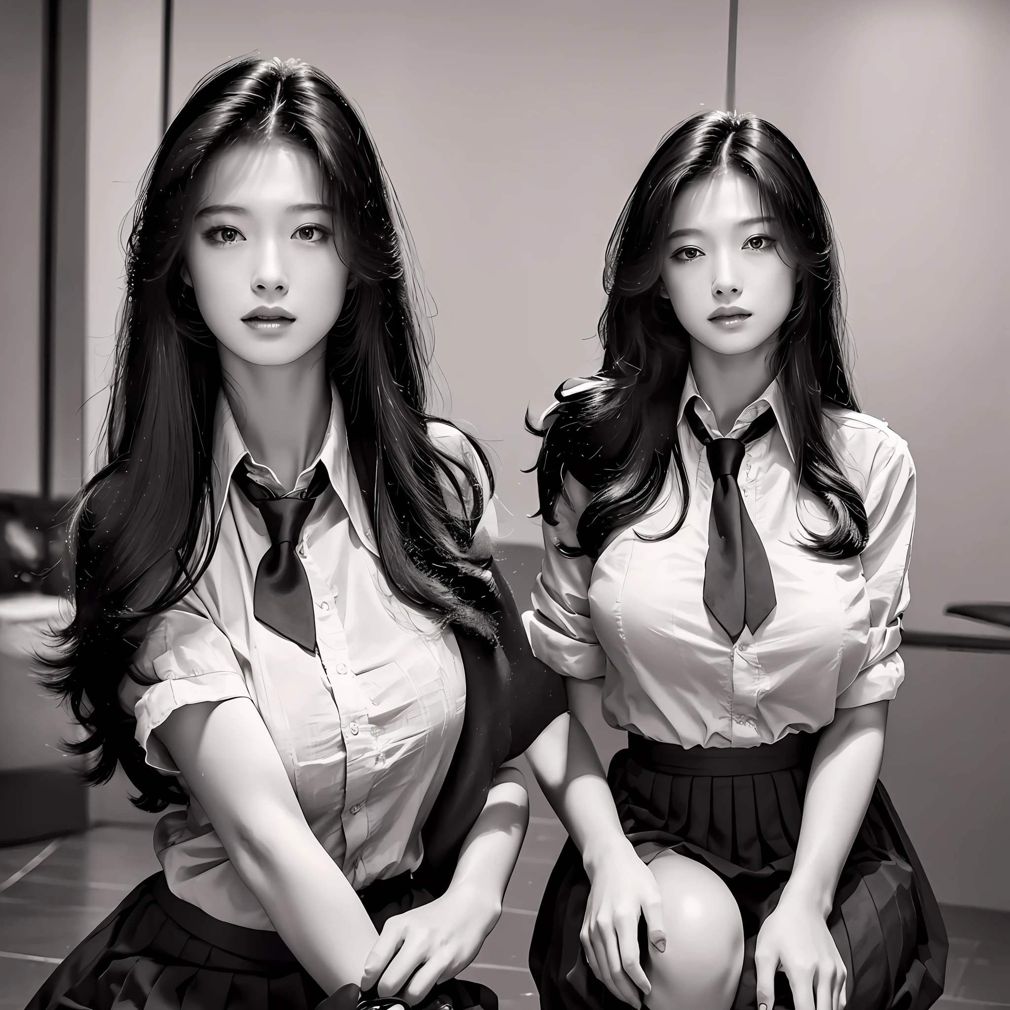 (masterpiece:1.3), (8k, photorealistic, RAW photo, best quality: 1.4), 
(1girl), beautiful face, (realistic face), (black hair, long hair:1.3), 
beautiful hairstyle, realistic eyes, beautiful detailed eyes, long eyelashes, (realistic skin), beautiful skin, medium breasts, (perfect body:1.3), (detailed body:1.2), (necktie), (collared shirt, pleated skirt:1.3), absurdres, attractive, ultra high res, ultra realistic, highly detailed, 
soft lightning, golden ratio,big breasts,iphon,