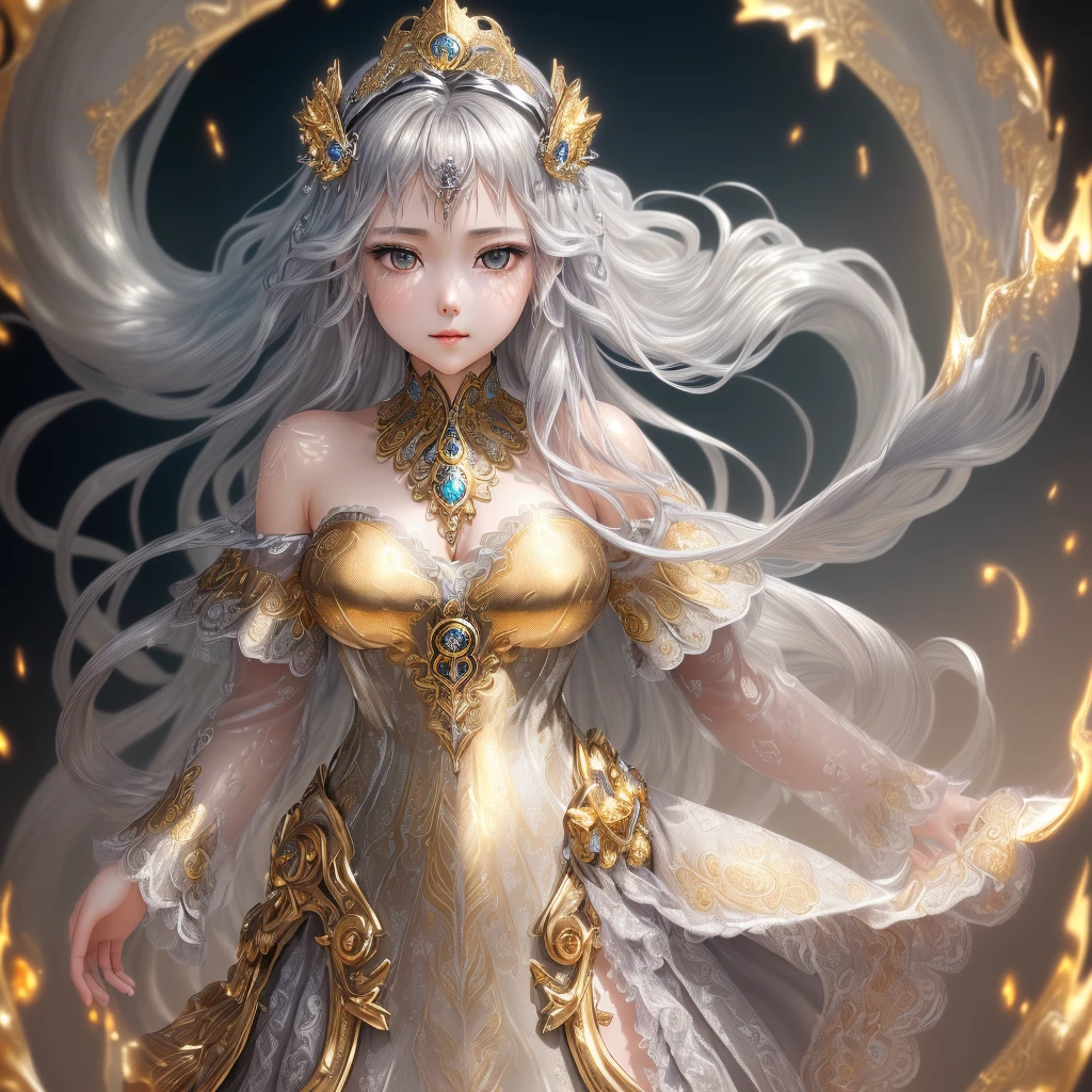 masterpiece, best quality, best quality, Amazing, beautiful detailed eyes,girl, finely detailed, Depth of field, extremely detailed CG unity 8k wallpaper, full body,(other Minato aqua:1.1), (a girl wears Clothes with a silver texture:1.2),(extremely gorgeous metal style:1.2),(Metal crown with ornate stripes:1.2),(Various metals background:1.4),Sputtered molten iron,(floating hair:1.1),(Hair like melted metal:1.2),(detailed face:1.2), (detailed eyes:1.2),(Clothes made of silver:1.2),(Clothes with gold lace:1.2),full body,(flowing gold and silver:1.3),(everything flowing and melt:1.3),(flowing iron:1.3),(flowing silver:1.3),(lace flowing and melt:1.3)