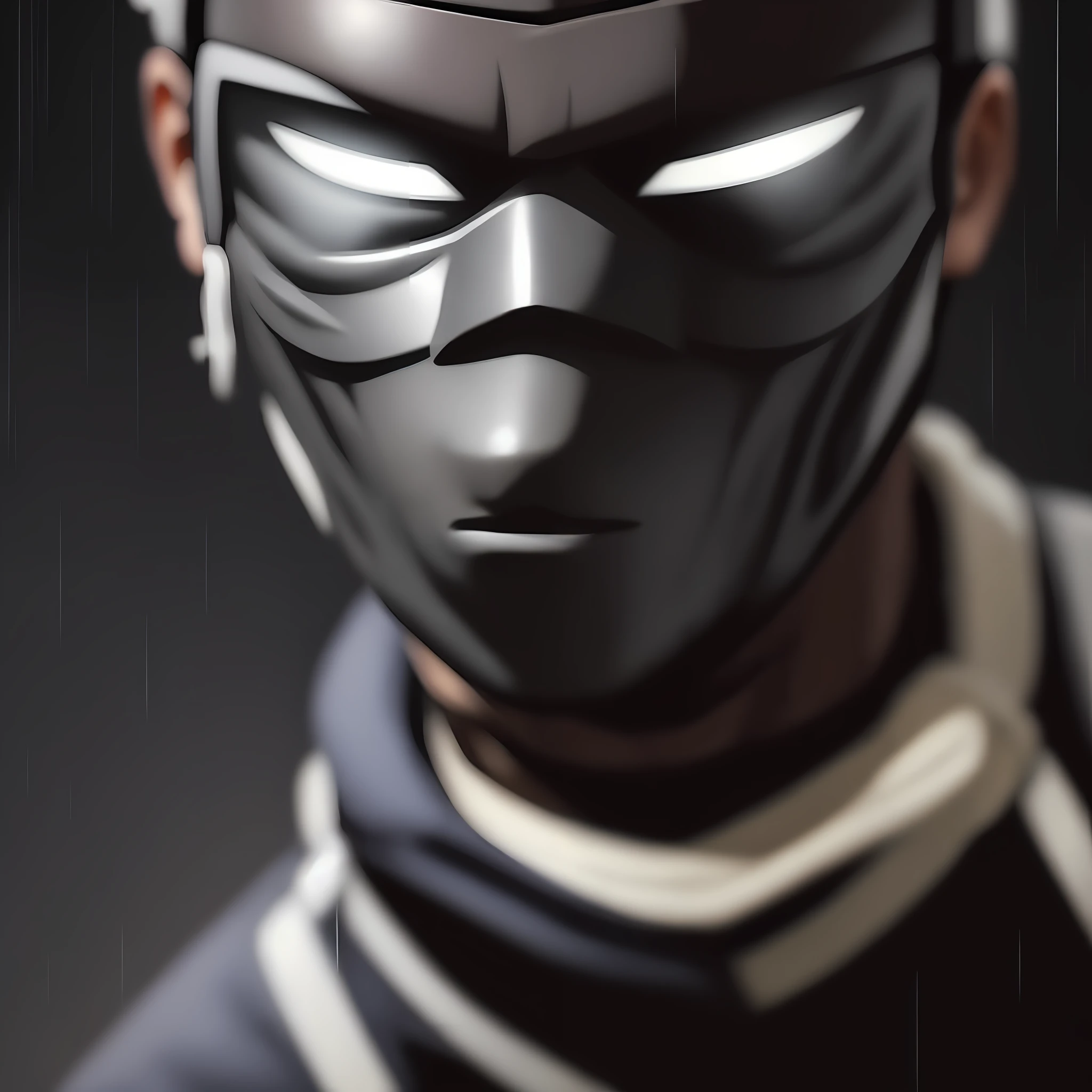 Man wearing a black face mask in front of a building, wearing black mempo mask, wearing mask, wearing mask, dark visor covering face, wearing a mask, at night during rain, very high quality image 12k, melancholic image late at night, dark visor covering the top of face, masks go out at night, wearing bandit mask