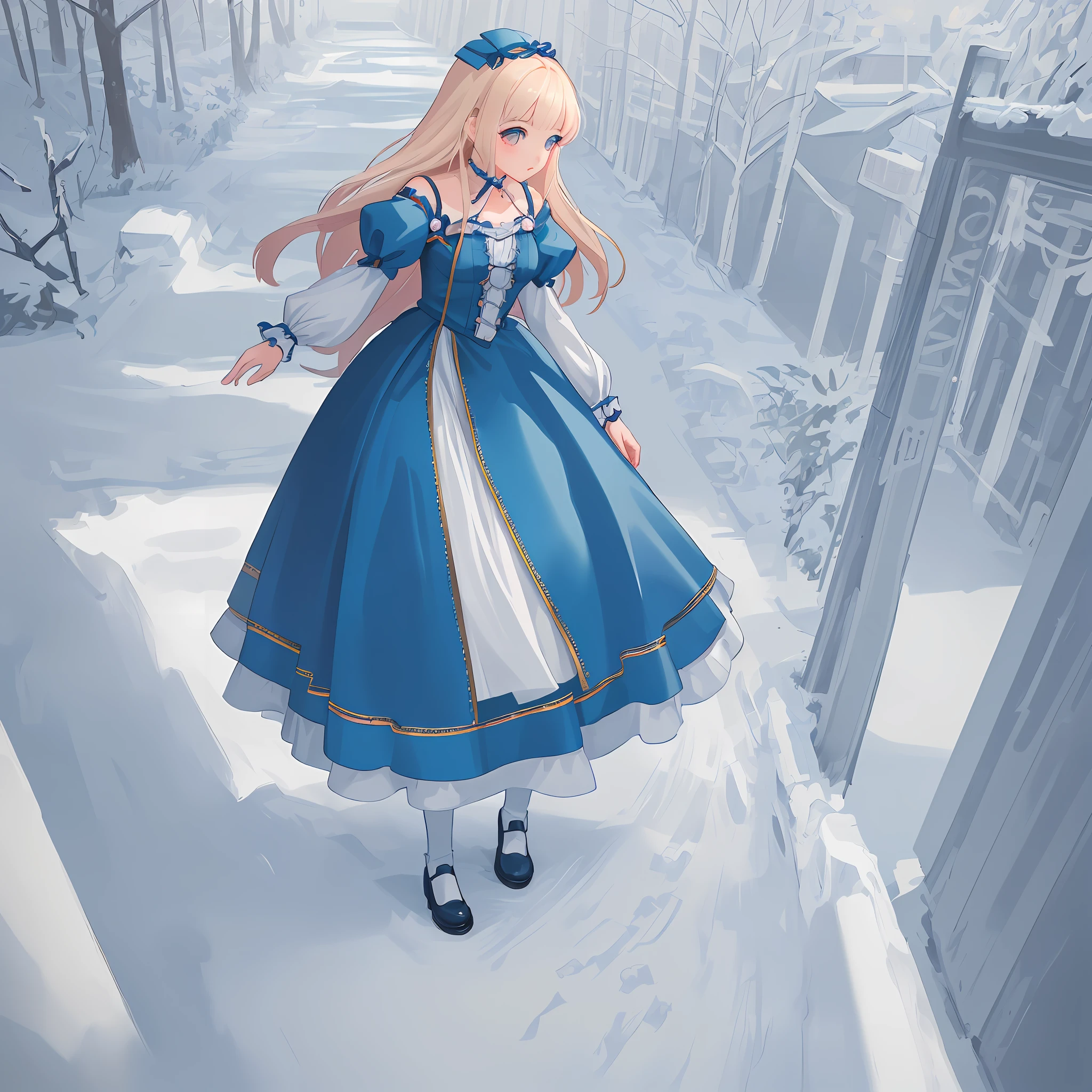 This picture is like a doll, it has the feel of a game illustration, a dreamy girl walking and it feels fantastic