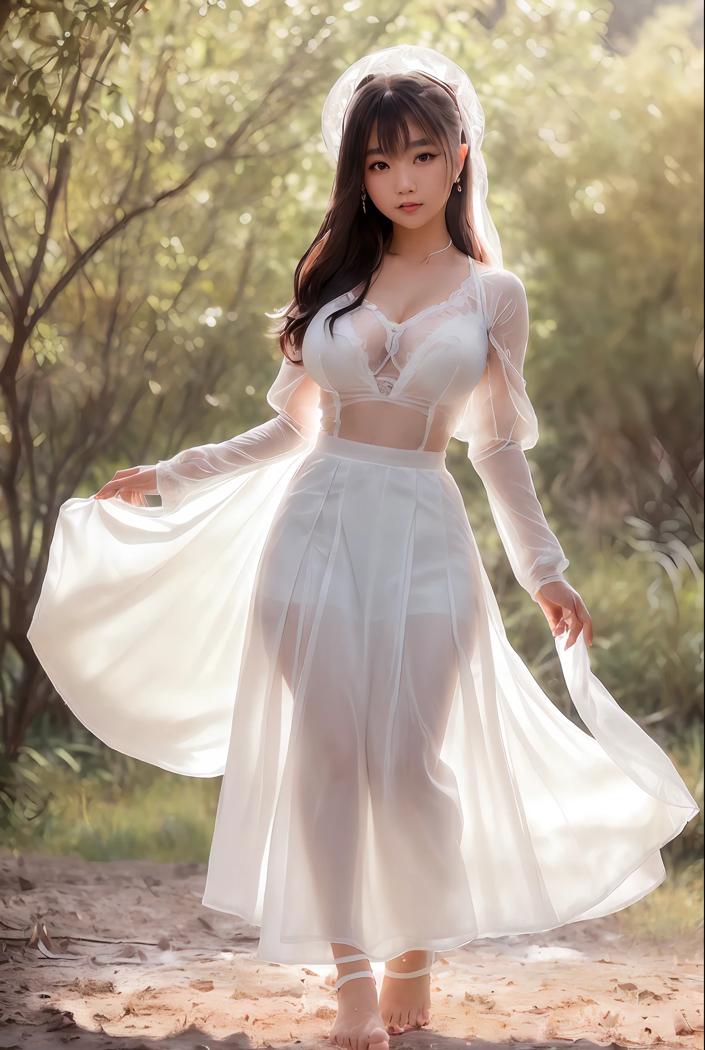 Beautiful 22 year old asian woman in white lace nightgown dress,
foreshortening, white mini lace skirt, upskirt, bare feet, dramatic lighting, highest quality, movie stills, (delicate face, big eyes, mature, very beautiful, big saggy breasts, (torn skirt), perfect face, looking at viewer, (skin details), [muscle], ((dirty)), (mud), (storm clouds: 0.7), (sunny: 0.6), dark, natural light, (direct light: 0.4), 8mm film grain, Sony a9 II, 24mm lens, F/2.8 aperture, deep focus, (original), 8k, (sfw:1.5)