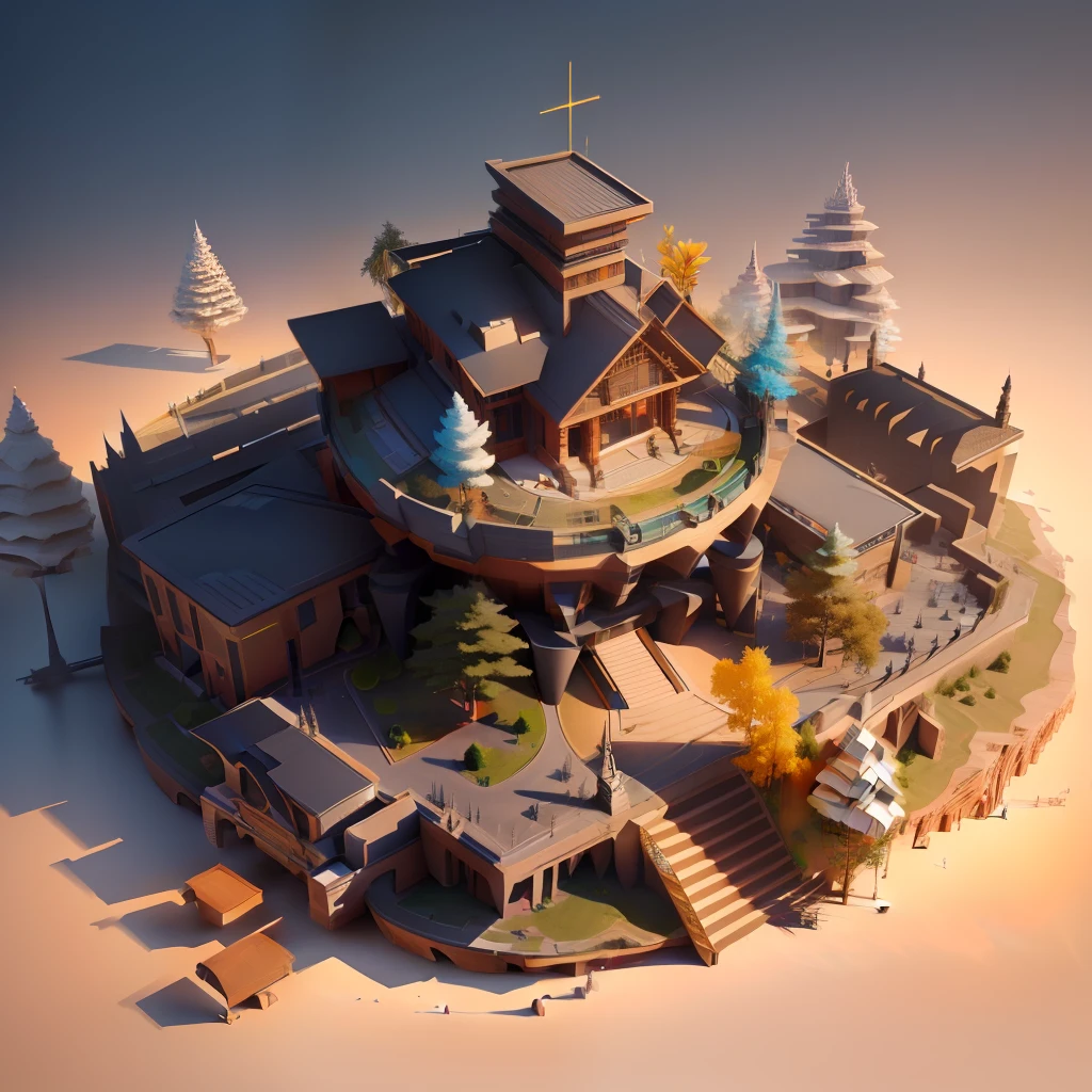 Magnificent architecture, isometric perspective, orthogonal perspective, modern architecture, 8K,