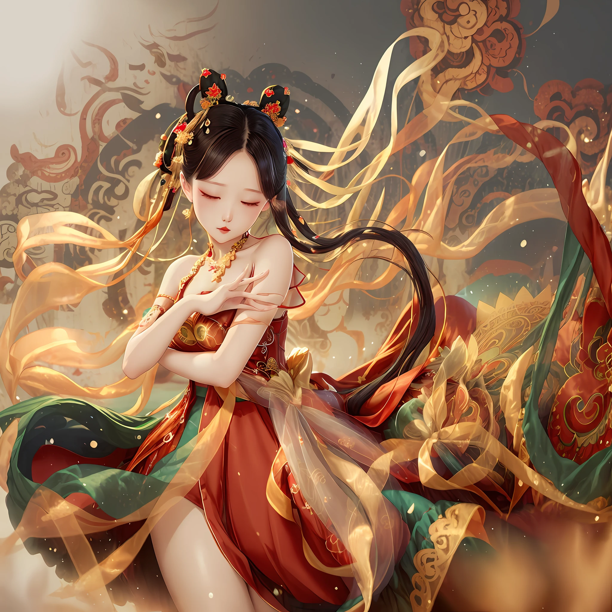 No wings on dress cover, no dress cover, short dress, neckline, new clothes, oriental clothing, fingers closed, hands closed