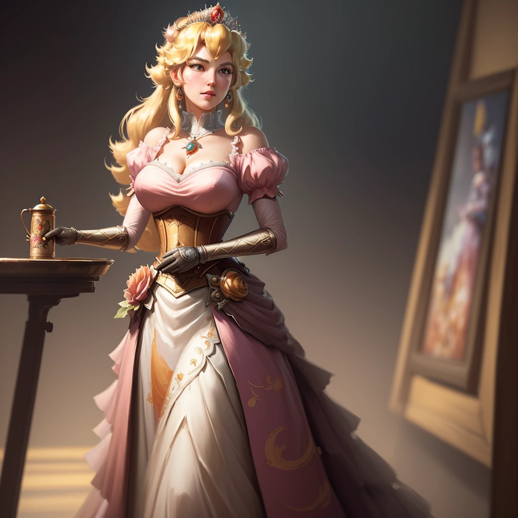 masterpiece, best quality, ((Princess Peach well detailed)), (8k wallpaper of extremely detailed CG unit), professional majestic oil painting by Ed Blinkey, Atey Ghailan, Studio Ghibli, by Jeremy Mann, Greg Manchess, Antonio Moro, trend in ArtStation, trends in CGSociety, Intricate, High Detail, Sharp Focus, dramatic and photorealistic painting art by midjourney and greg rutkowski