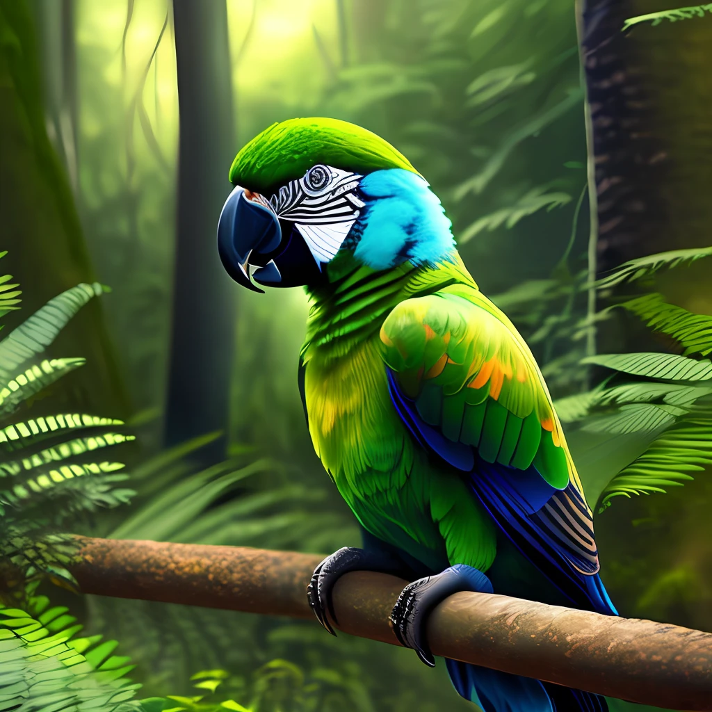 a parrot in a forest,cinematic detail,ultra realistic,adobe illustration,hd,8k