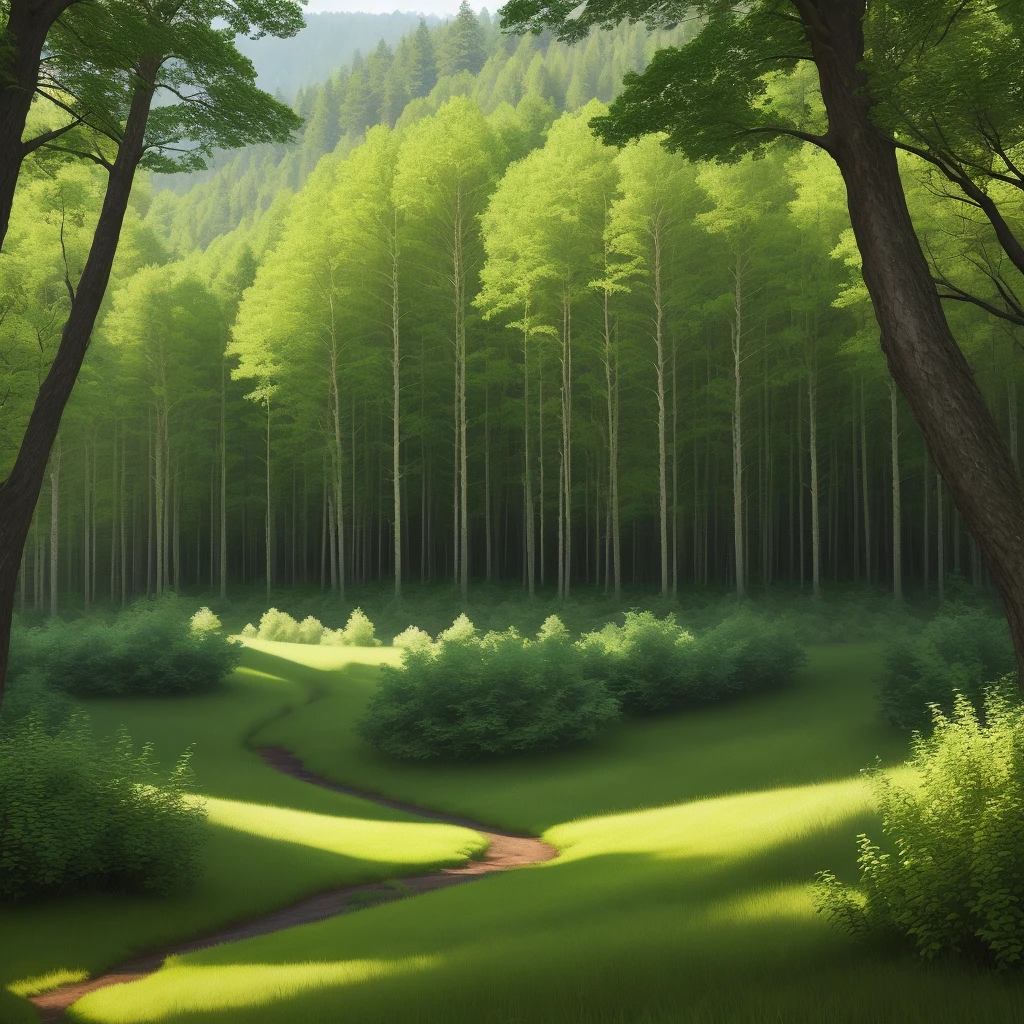 Landscape in the middle of the forest with plenty of green area, image in landscape mode, realistic image, real image, full hd image, 4k image, image looking photo.