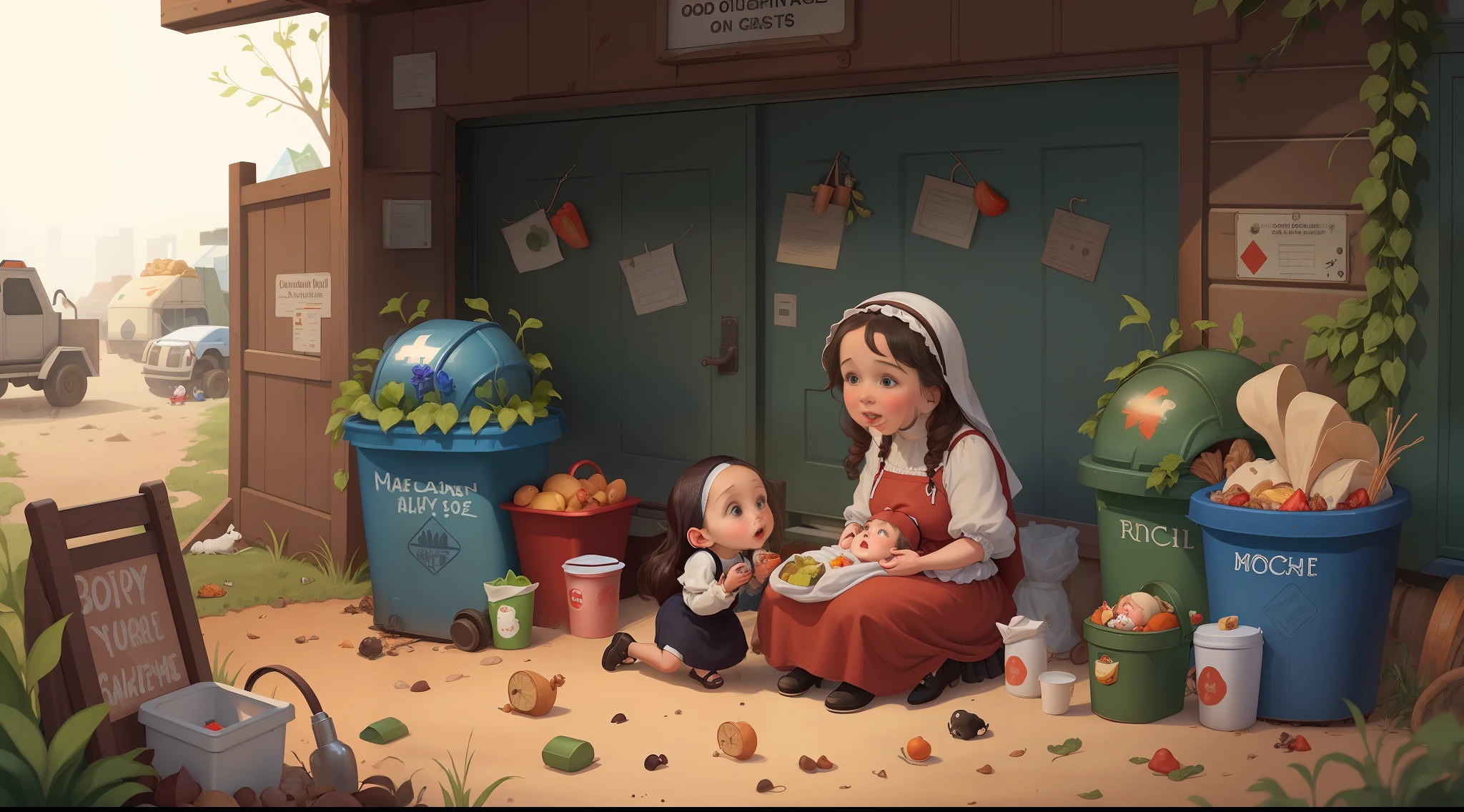 1 poor mother Mary and her little daughter 1 Anne rummaged through the garbage cans for food scraps
