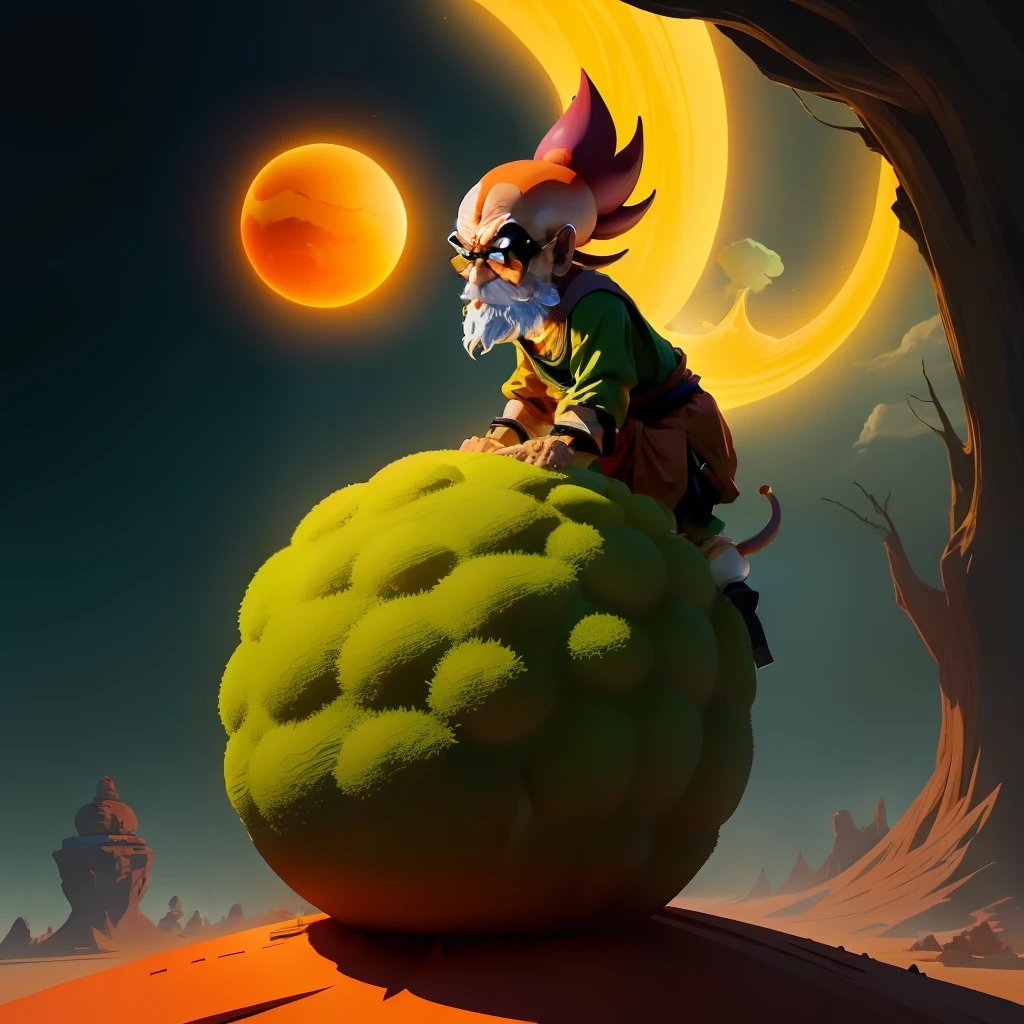 an anthill made from dragon balls animation,master roshi, fantasy,upscales