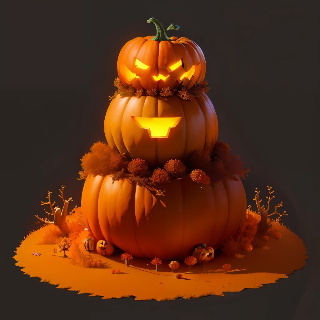 an anthill made from pumpkin night animation,pumpkin head with big ribbons,fantasy,upscales