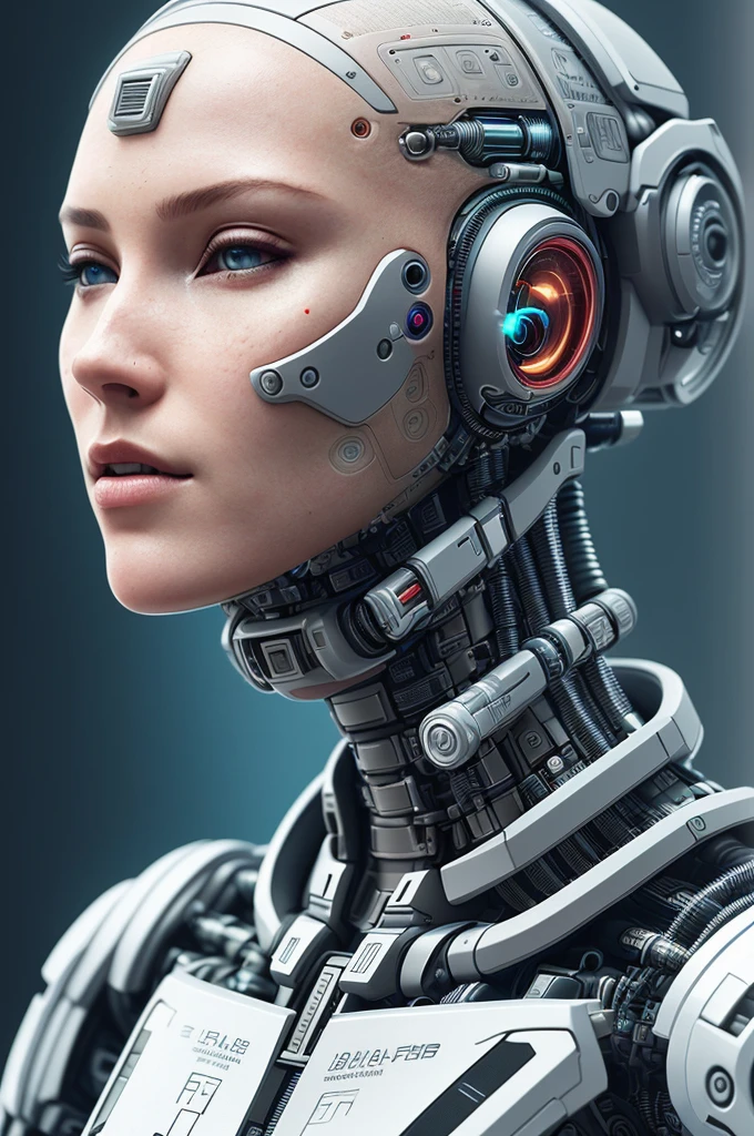 Cyborg Woman | Female Face | Flesh-colored skin | Electronic Systems On-Head Humanoids | Detailed Brain in Sight | Detailed connection wire | Biopunk | Cybernetics | Cyberpunk | Canon M50| 100mm| Sharp Focus | Hyperrealism | Very detailed| Intricate Details | Side view |