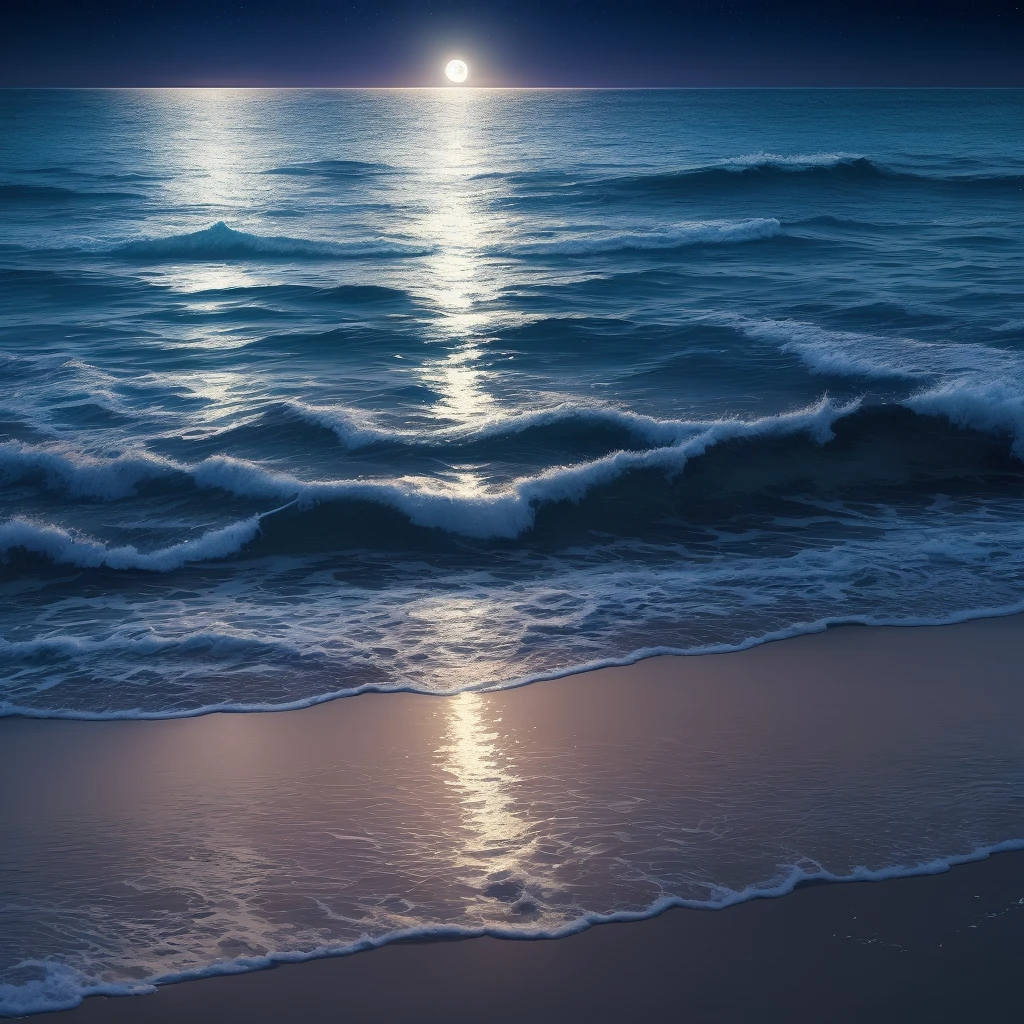 a beautiful moonlight, good lighting, sea water reflecting the moonlight