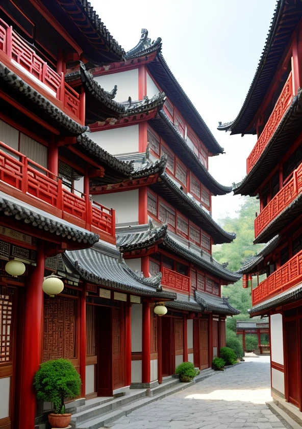 Ming and Qing dynasty architecture, Hui style architecture, buildings on both sides of the street show green bricks, gray tiles, horse head walls of the Ming and Qing Hui's style, carved large bricks, cornices and corners, lotus leaf gables, horse head walls, wood carved stone carvings, lifelike, (ancient style, alleys, cornices, gables, style, ,Jiangnan:1.2|Jiangsu Zhejiang|Jiangsu:1.2|Hangzhou|Nanjing, tranquil)