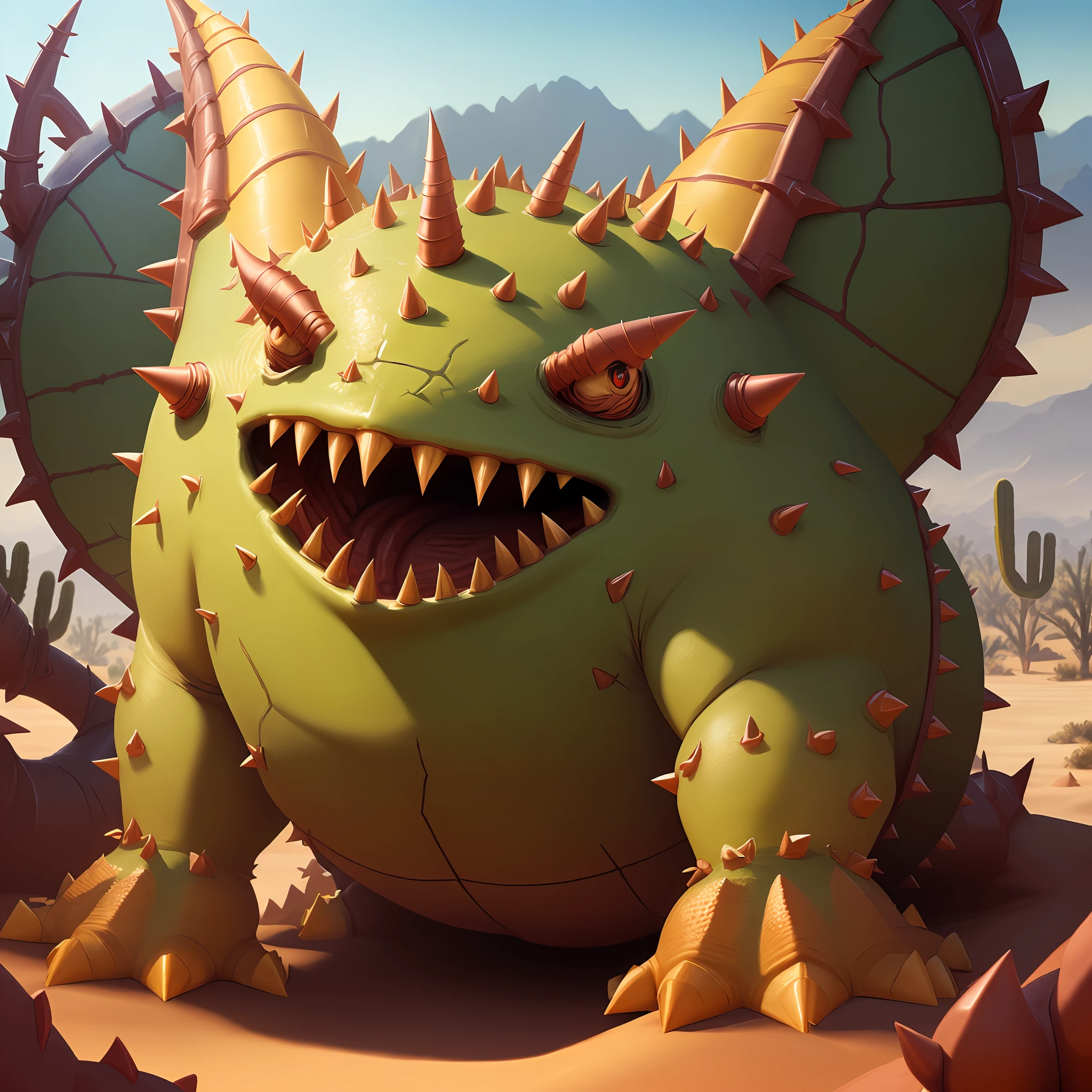 Rammus, big thorns, sharp nails, desert background, 8k quality, cinematic focus, vivid colors