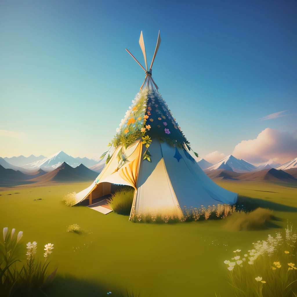 an anthills design from teepee,with flower,grass, fantasy,3D,upscales