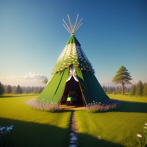 an anthills design from teepee,with flower,grass, fantasy,3D,upscales