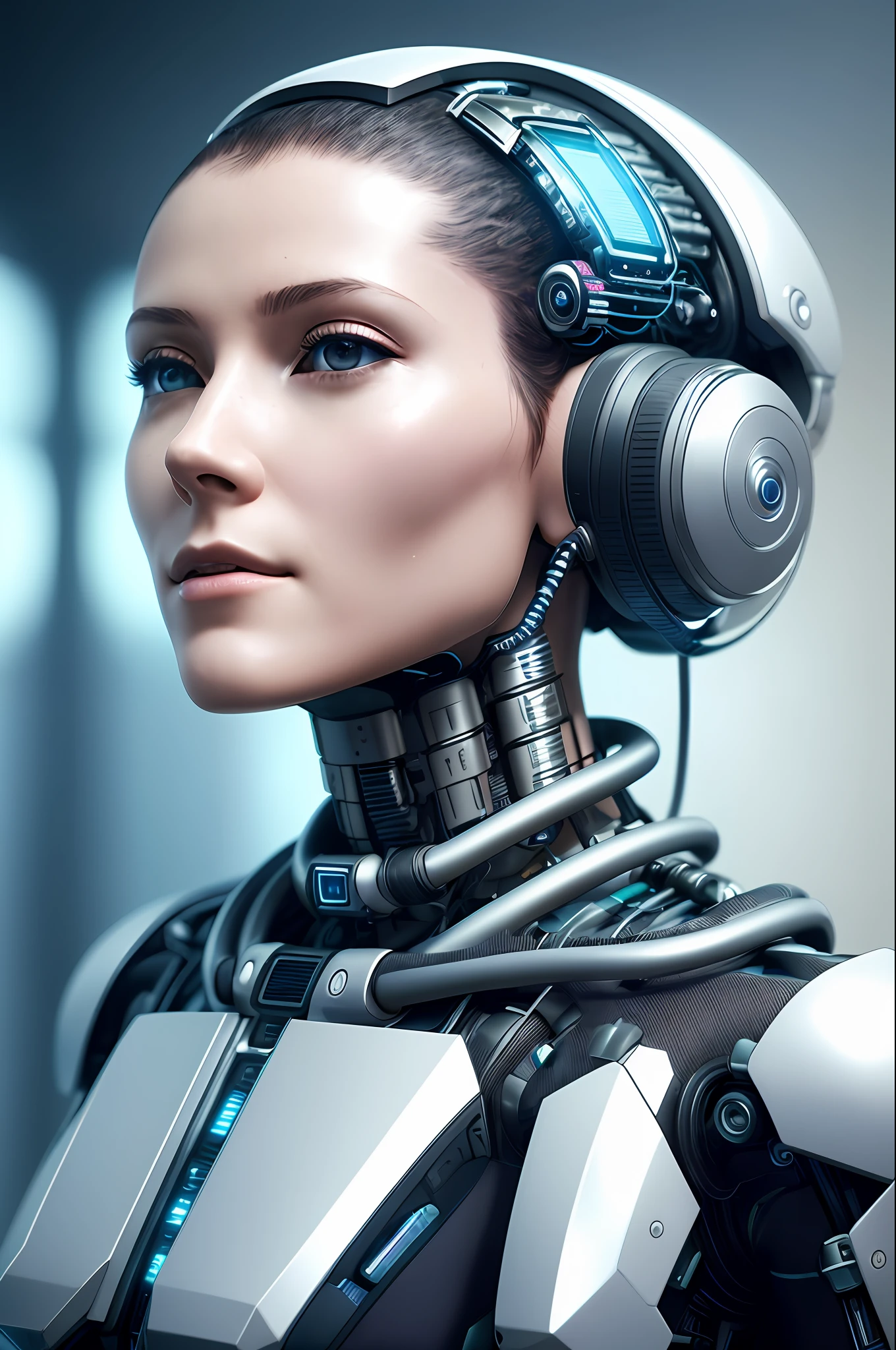 Electronic Systems On-Head Humanoids |Cyborg Woman| With a detailed brain that you can see| With a delicate heart that can be seen| Muscle cable wire | Realistic Skin| Biopunk| Cybernetics | Cyberpunk | Canon M50| 100mm| Sharp Focus | Gently| Hyperrealism | Very detailed| Intricate Details | Vascular |