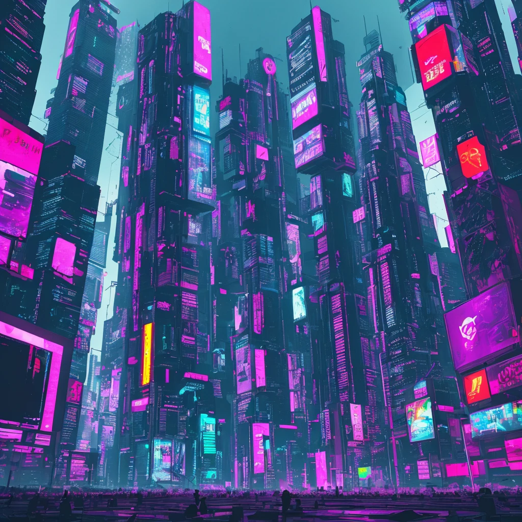 Cyberpunk, center stage, clean, two-dimensional, colorful