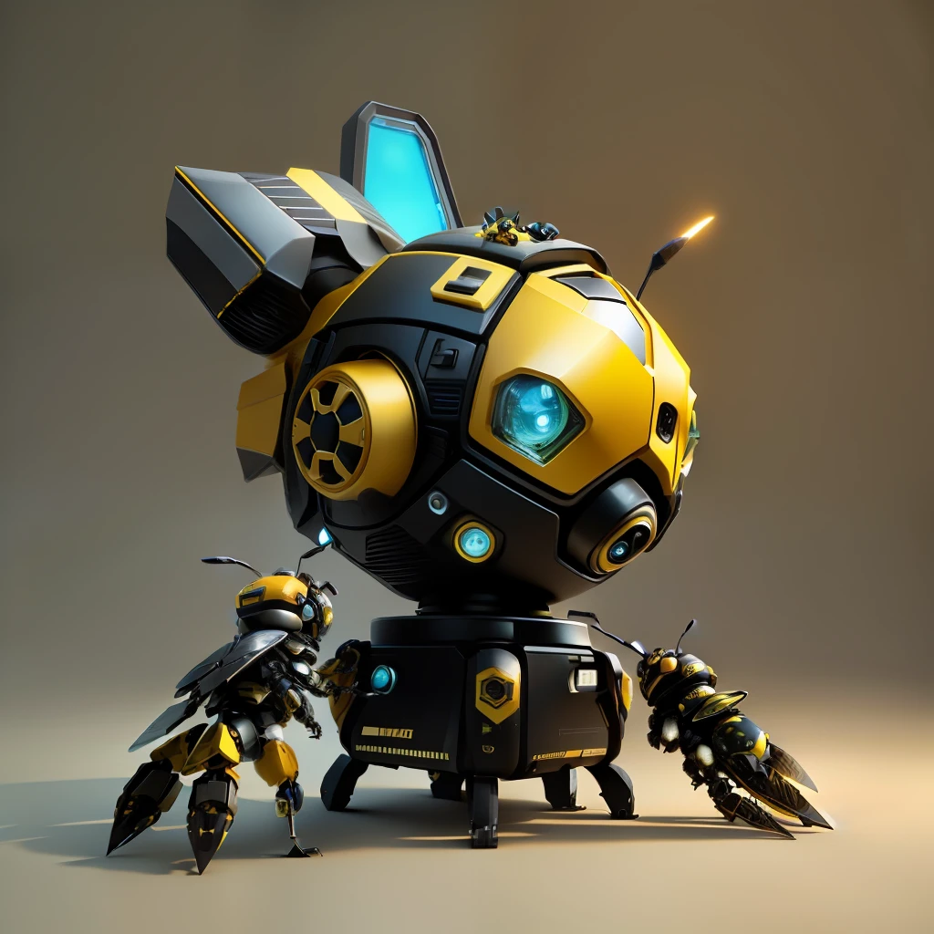 an anthill made from broken CCTV robot with bumblebee design,cute size,adorable,fantasy,3D,upscales