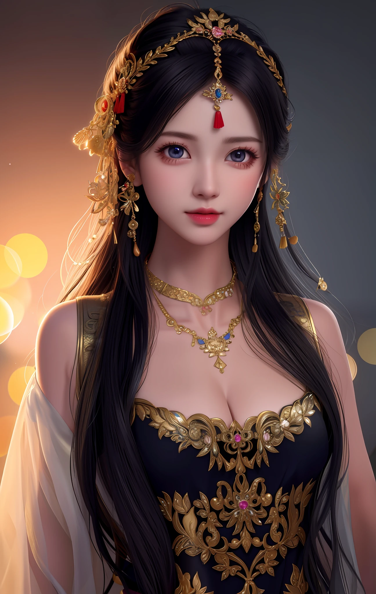 best quality, masterpiece, highres, 1girl,china dress,hair ornament,necklace, jewelry,Beautiful face,chaming , wearing black wrope, perfect eyes , like a queen, whole_body, tyndall effect,photorealistic, dark studio, rim lighting, two tone lighting,(high detailed skin:1.2), 8k uhd, dslr, soft lighting, high quality, volumetric lighting, candid, Photograph, high resolution, 4k, 8k, Bokeh