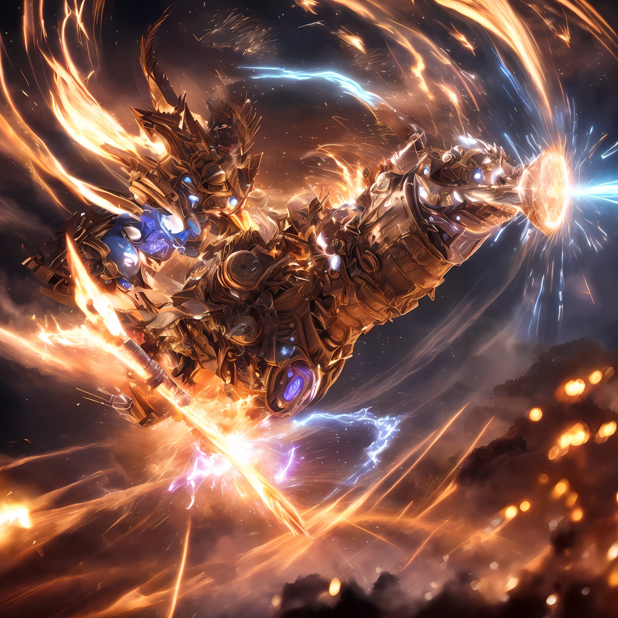 Large close-up of fisheye, a flying magician with wand releasing lightning balls in his right hand, using ultra-HD image style, salvage, dynamic action painting, burning/burning, blue rider, cinematic lighting, cinematic quality, epic details and epic royal Byzantine style, epic face and full body texture portrayal, elegant noble majestic oppression, virtual engine, epic realistic real special effects --ar 2:3 --v 5.1