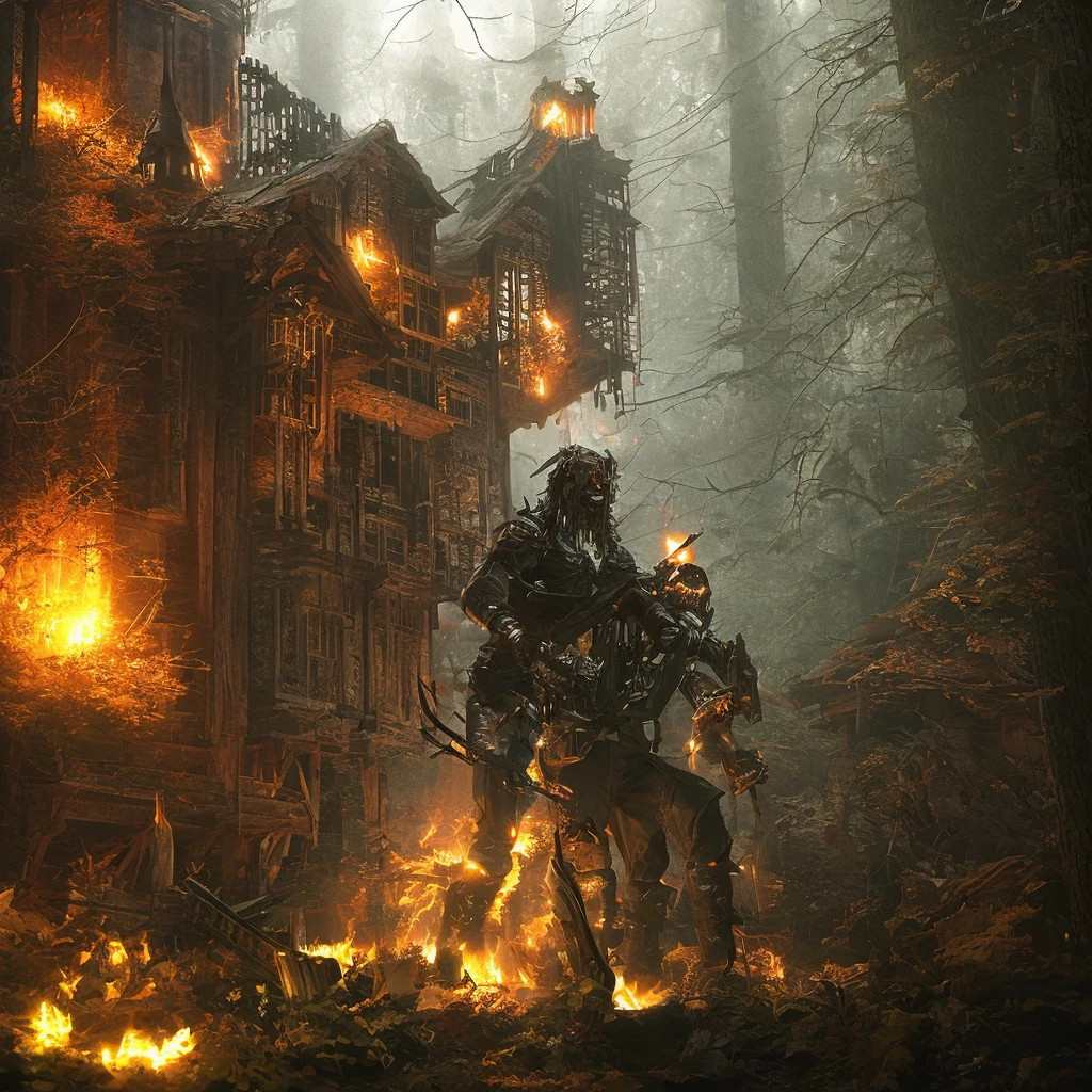 "Create a hauntingly detailed mechanical horror with morphing, flowing, and living metal. Set in a dreadful atmosphere with dark illumination and the best shadow effects possible, bring to life a body made of sharp blades."