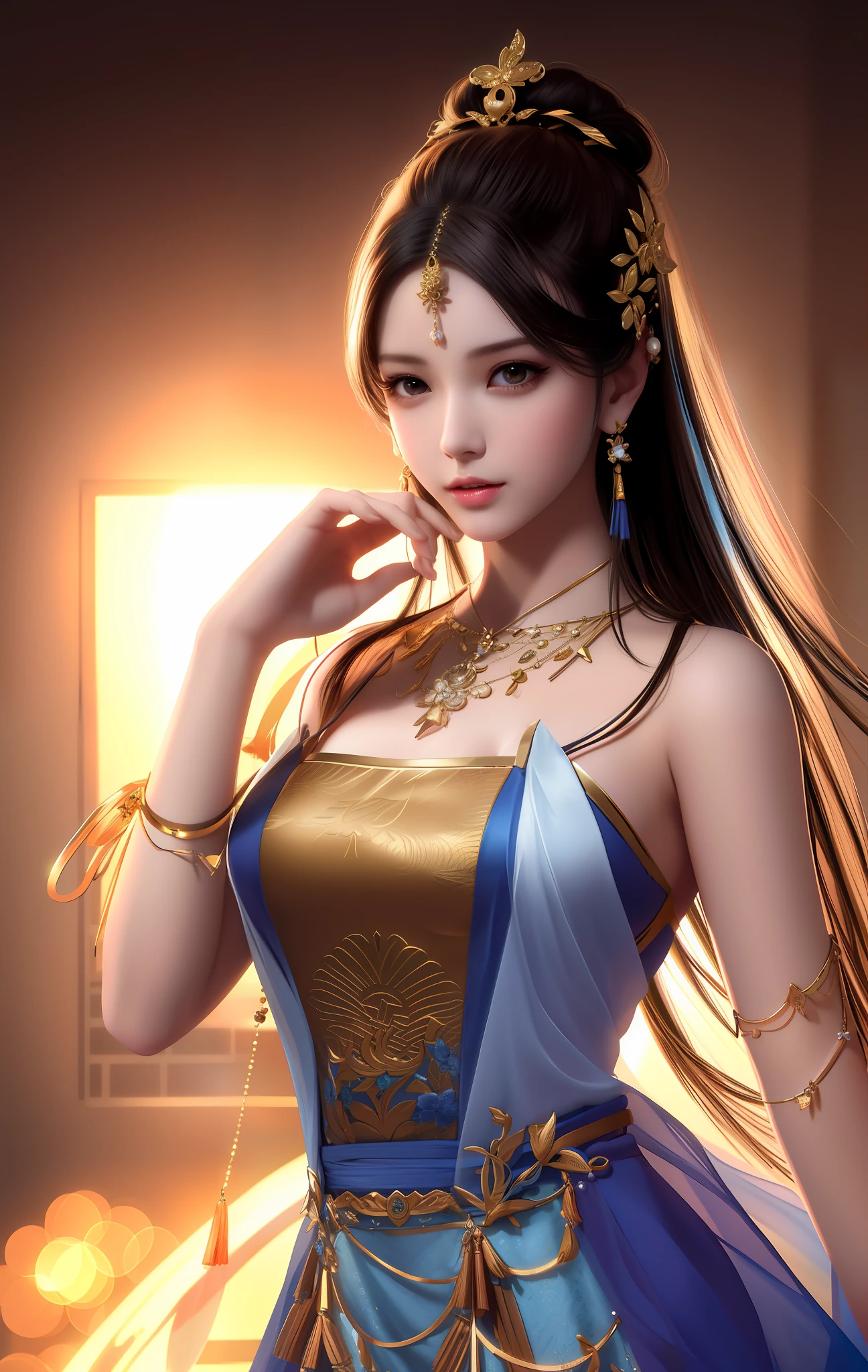 best quality, masterpiece, highres, 1girl,china dress,hair ornament,necklace, jewelry,Beautiful face,upon_body, tyndall effect,photorealistic, dark studio, rim lighting, two tone lighting,(high detailed skin:1.2), 8k uhd, dslr, soft lighting, high quality, volumetric lighting, candid, Photograph, high resolution, 4k, 8k, Bokeh