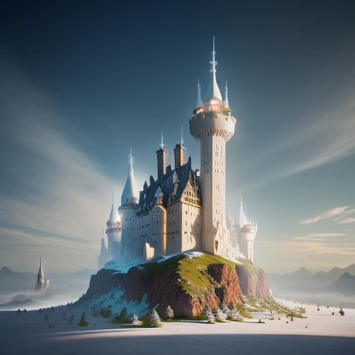 an ant hill Castle-shaped, with a wind mill design in glossy white color, with some visual effects, fantasy, ambiance hd, HDR, 4k upscale