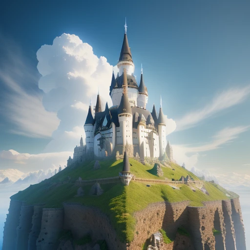 an ant hill Castle-shaped, with a wind mill design in glossy white color, with some visual effects, fantasy, ambiance hd, HDR, 4k upscale