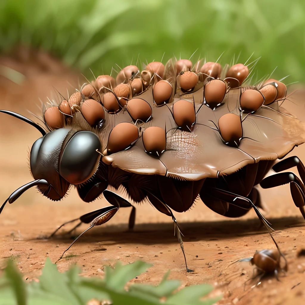 A giant anthill with billions of ants, majors and super majors marching around hunting insects, gathering resources and invading other anthills.