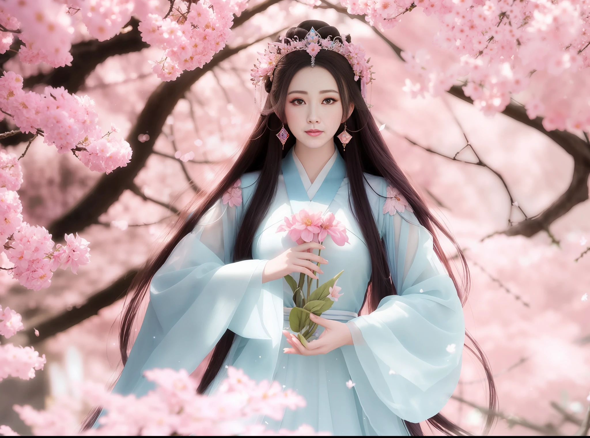 a close up of a woman in a dress with a flower in her hand, a beautiful fantasy empress, ((a beautiful fantasy empress)), beautiful celestial mage, beautiful and elegant elf queen, beautiful character painting, full body xianxia, portrait knights of zodiac girl, by Yang J, g liulian art style, fantasy art style
