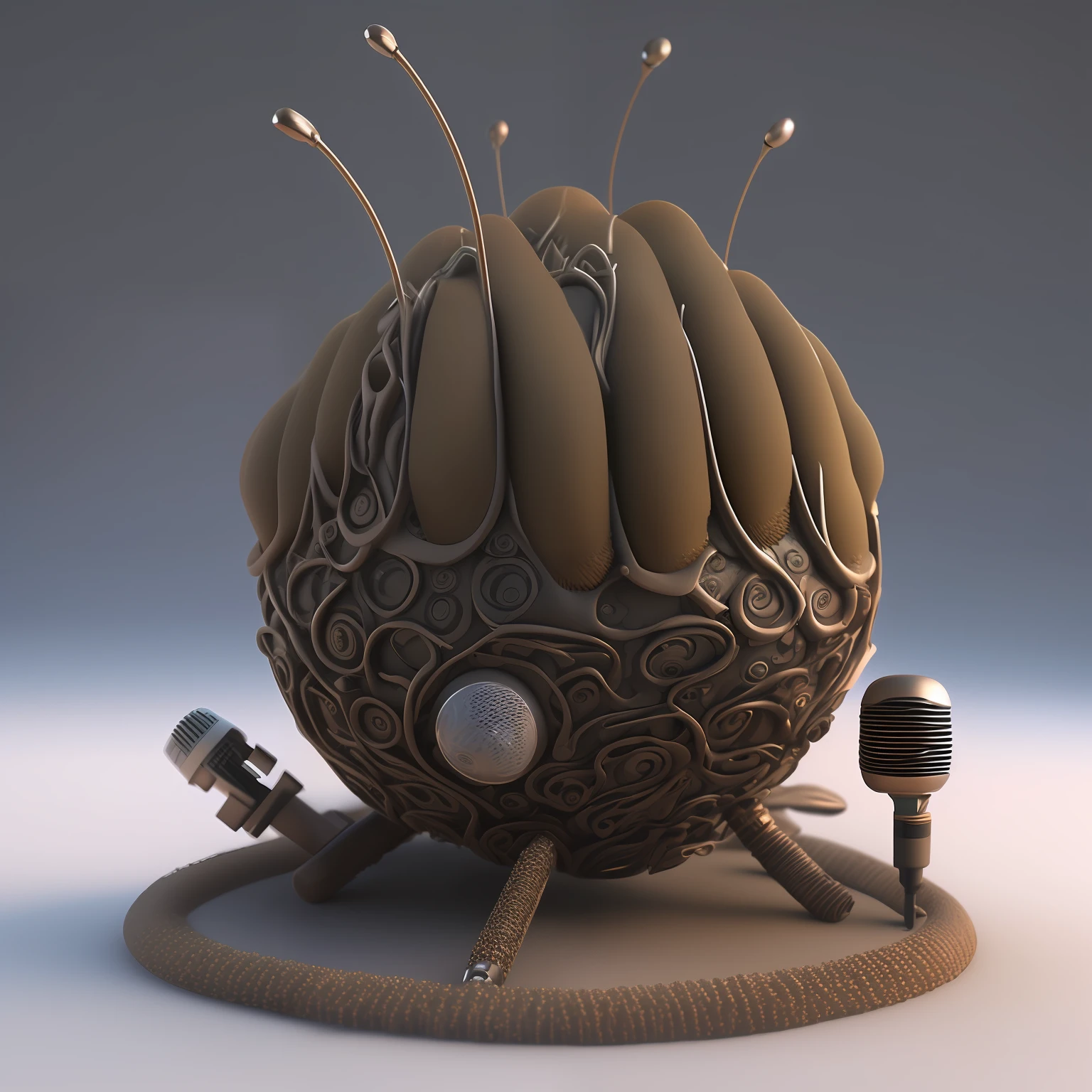 Microphone shaped anthill, futuristic, 3d, fantasy, glow