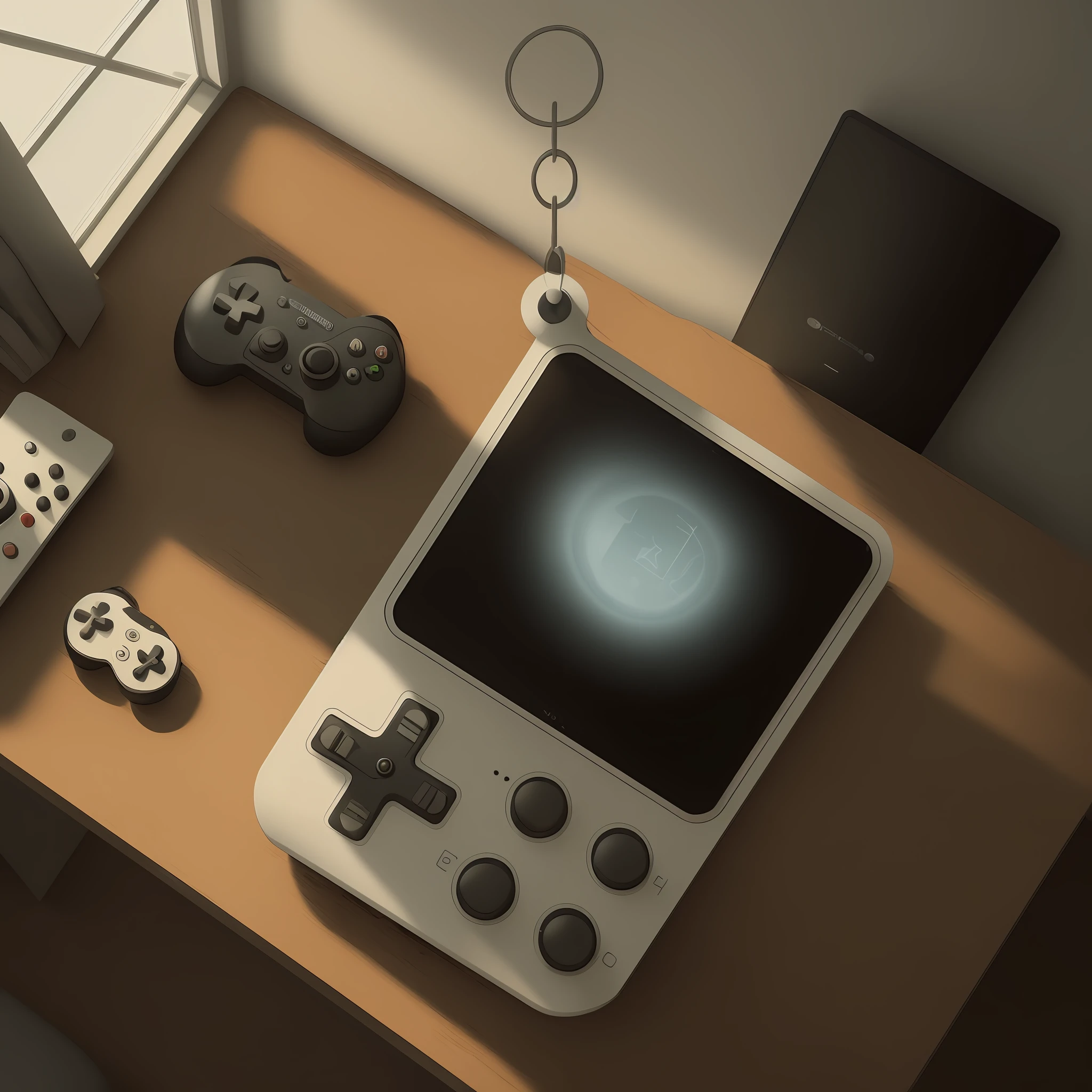 A game console on a table indoors, OrdinaryPlaces movie photo