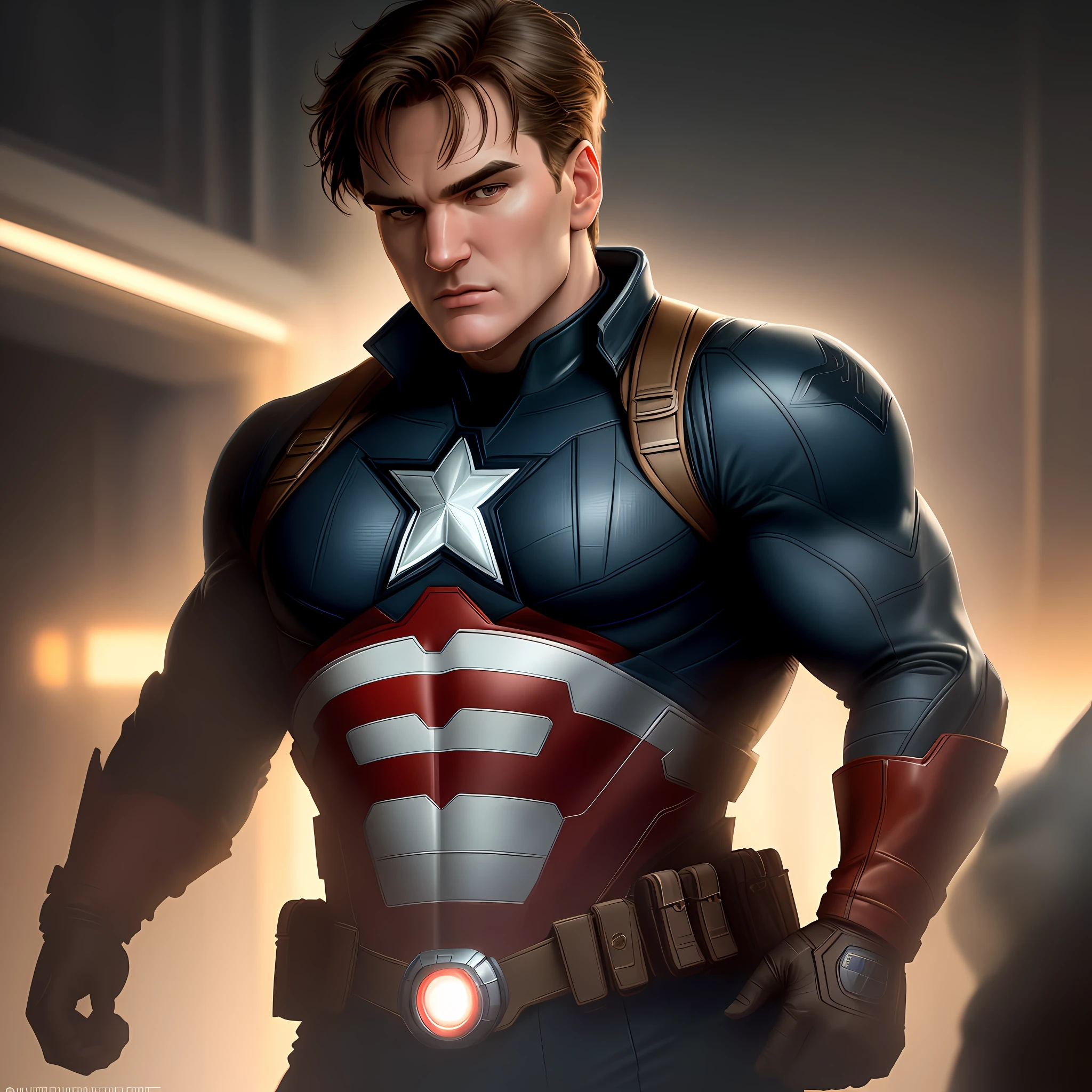 . Tarantino blob style:https://web.whatsapp.com/04416cab-bcd9-4fb5-b060-6e57f9ea2847 as Captain America 8k, high definition, detailed face, detailed face, detailed eyes, detailed suit, Marvel and DC style, hyper-realistic, + cinematic plan + dynamic composition, incredibly detailed, sharpness, detail + superb detail + night with light + perfectionism + award-winning realism ((ambient lighting))
