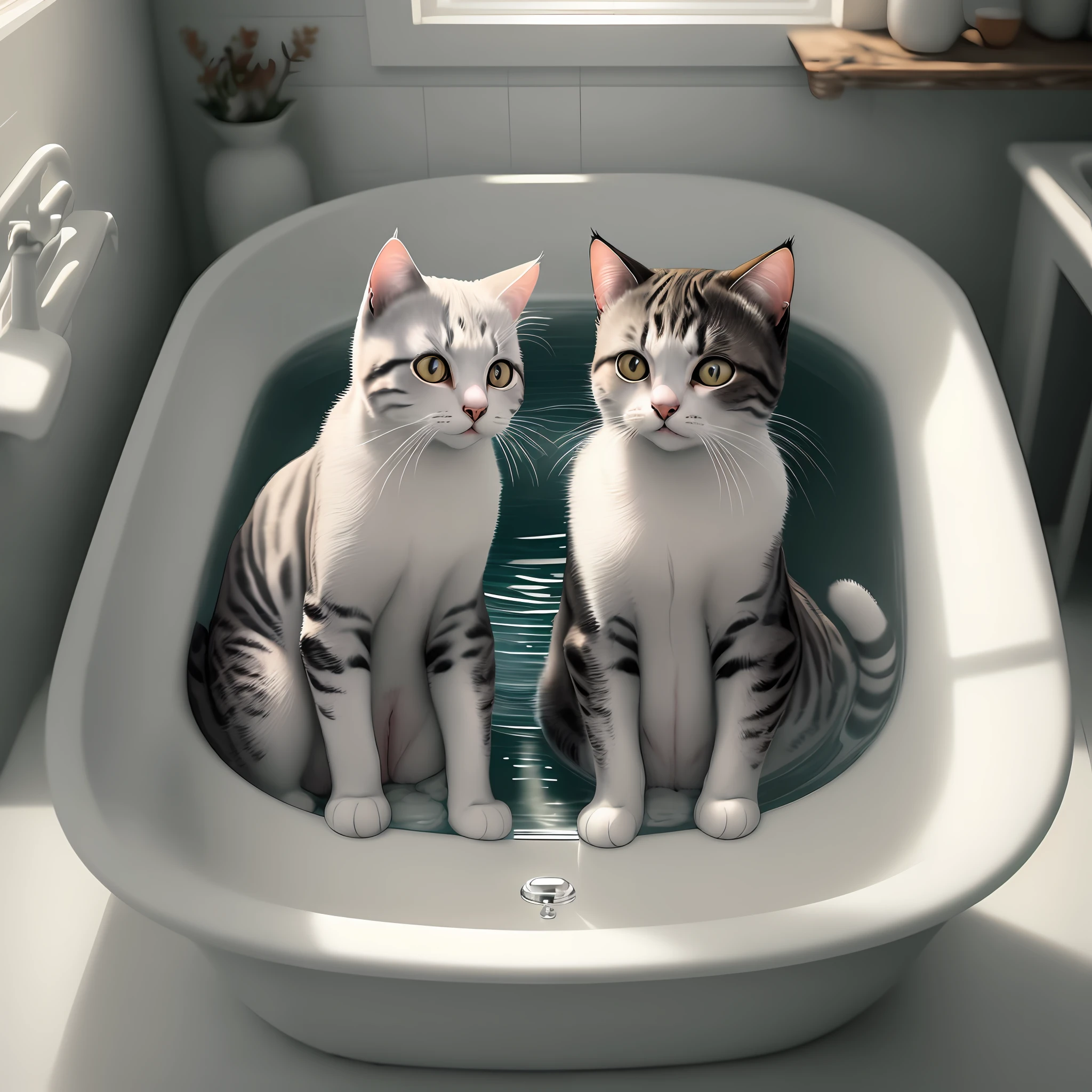 Cats inside a bathtub, hyper detailed, ultra sharp, 8k, (insanely detailed:1.5), 20 megapixels, Canon eos r3 camera