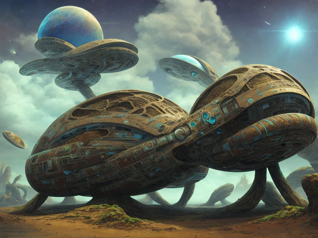 Spacehip shaped anthill, futuristic, 3d, fantasy, glow
