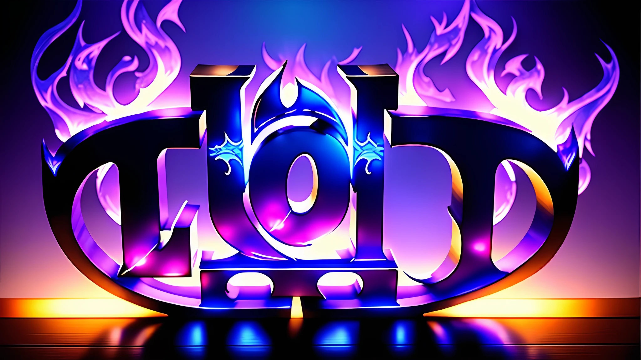 A closeup of sign with the word Duquia, blue and purple fire, dark souls, Japan background, cool background, blue fire, glass, beautiful lighting, bright lighting