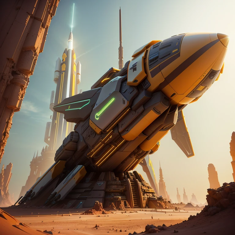 Rocket shaped anthill, futuristic, 3d, fantasy, glow