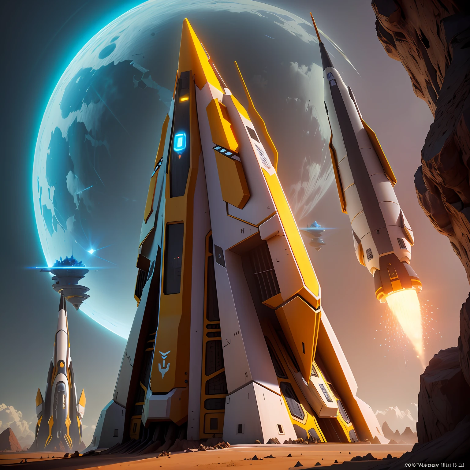 Rocket shaped anthill, futuristic, 3d, fantasy, glow