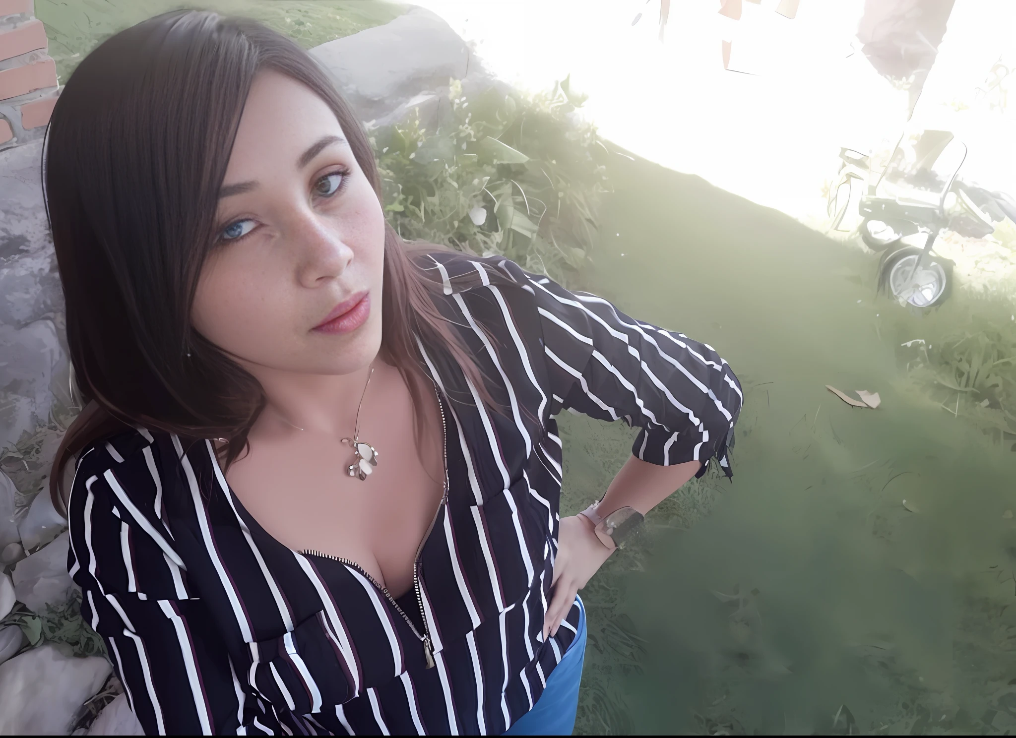 arafed woman in a striped shirt posing for a picture, lorena avarez, alanis guillen, estefania villegas burgos, 30-year-old woman from cuba, from egypt, profile image, imane anys, beutifull, 30 years old woman, 3 0 years old woman, adriana dxim