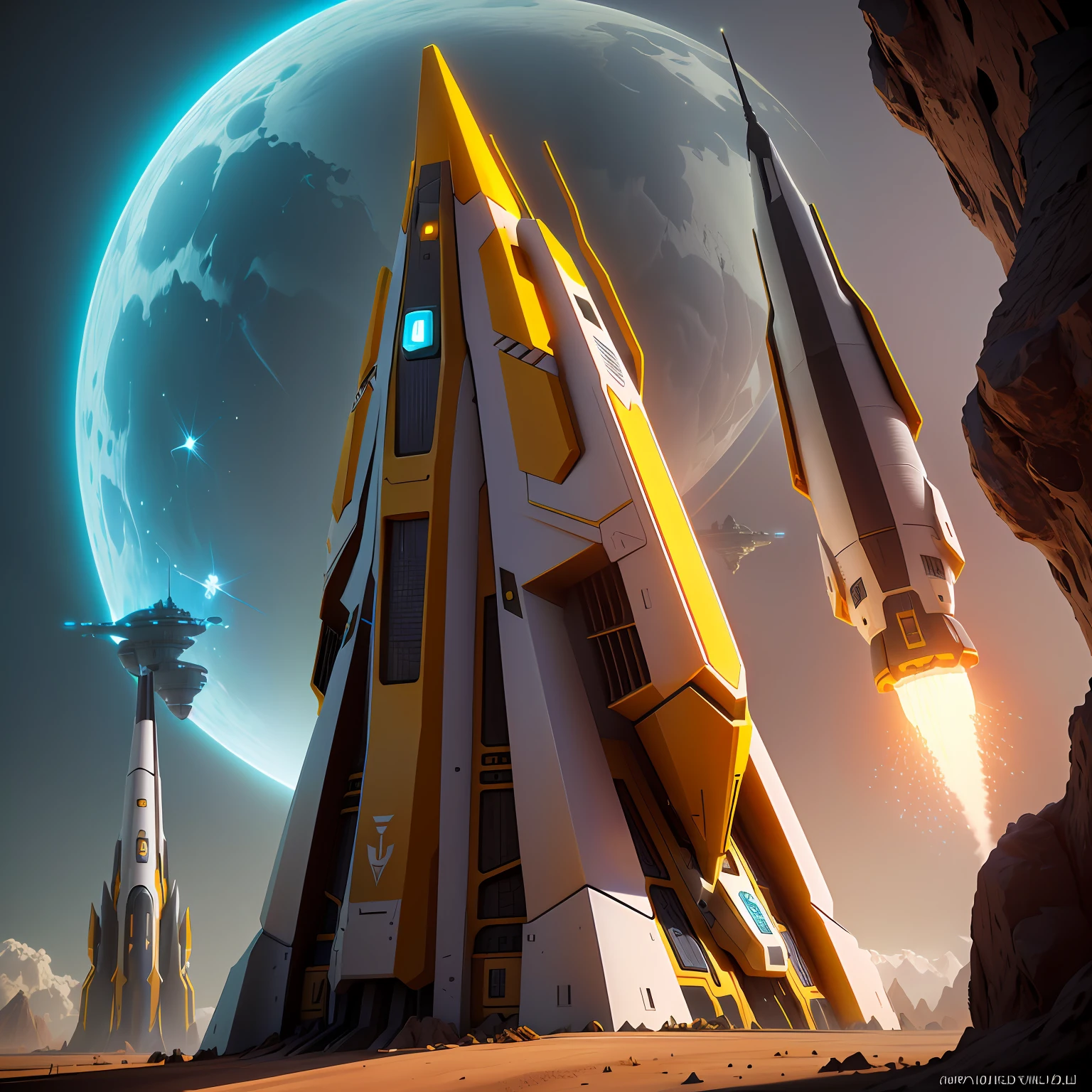 Rocket shaped anthill, futuristic, 3d, fantasy, glow