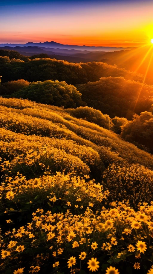 Sunset, evening glow, distant view, realistic, rich colors, gorgeous and colorful, wide-angle lens, shooting in the evening, positive film, naturalistic style, high-definition filming.